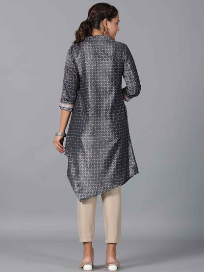 Green Velvet Printed Asymmetric Kurta