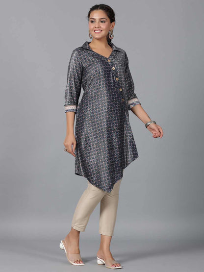 Green Velvet Printed Asymmetric Kurta