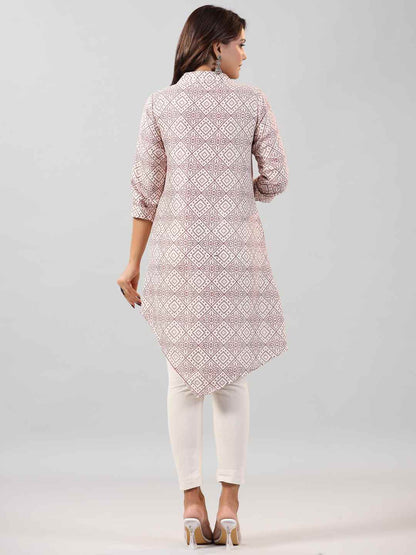 Off-White 2 Tone Printed Asymmetric Kurta