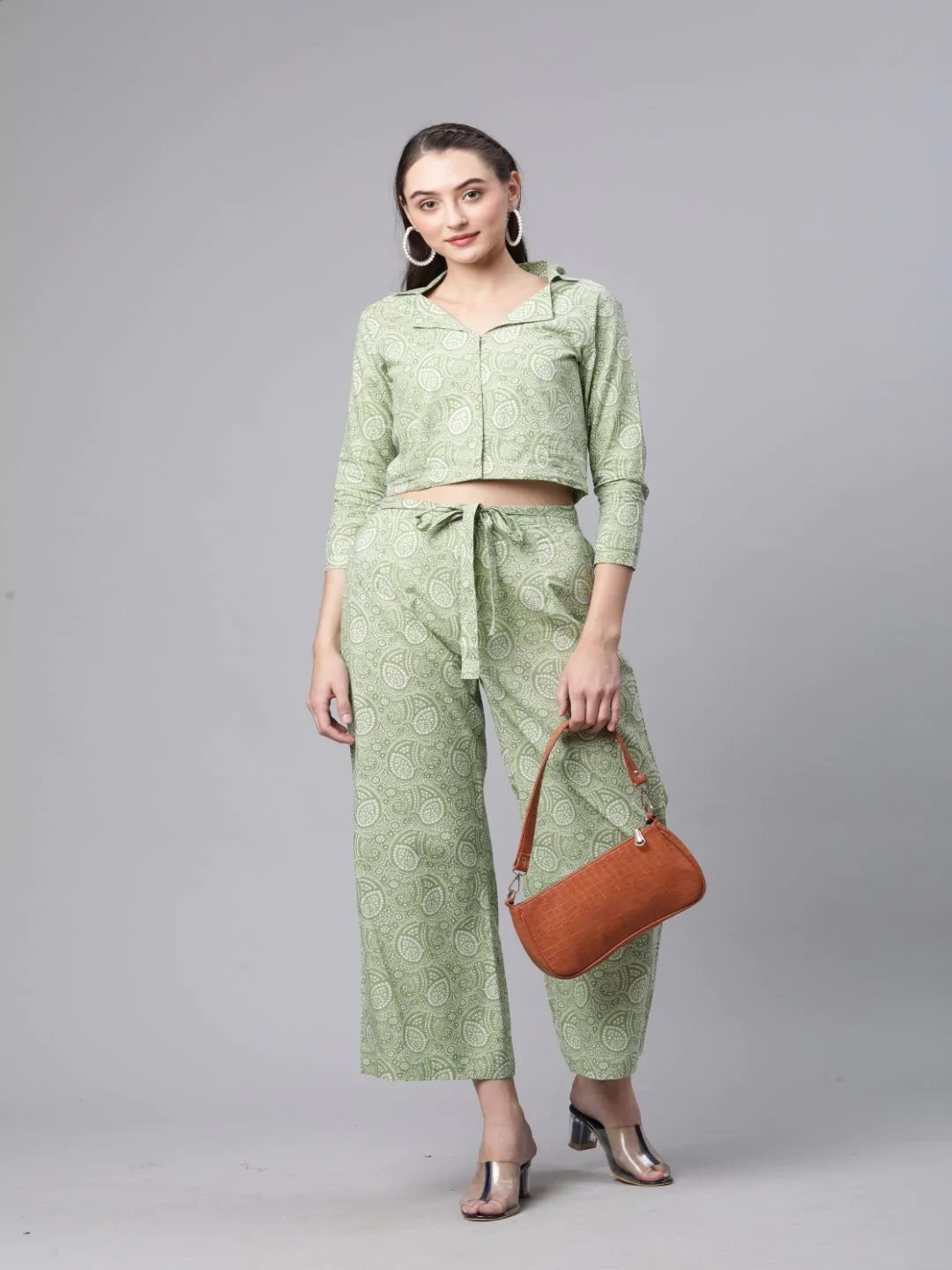 Cotton Buta Print Co-ord Set (Light Green)