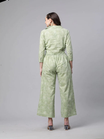 Cotton Buta Print Co-ord Set (Light Green)