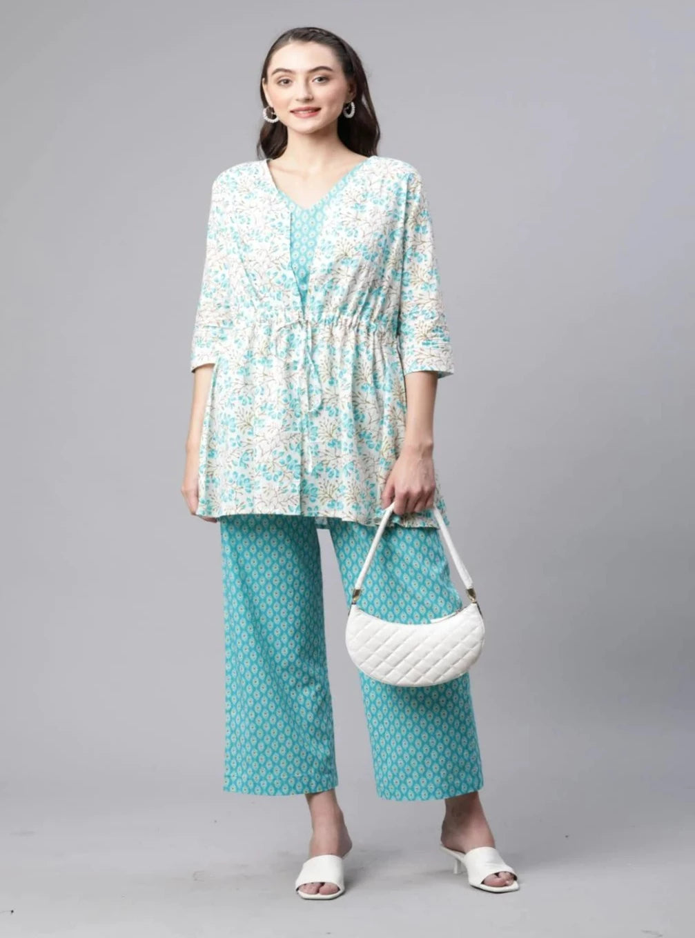 Cotton Floral Co-ord Set (Sky Blue)