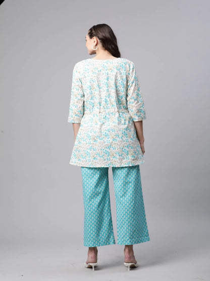 Cotton Floral Co-ord Set (Sky Blue)
