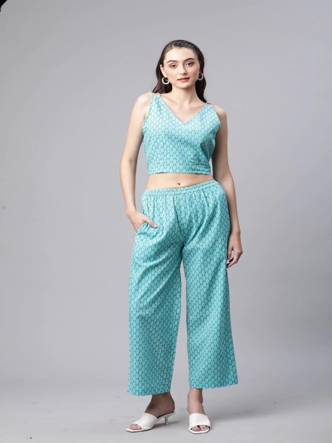 Cotton Floral Co-ord Set (Sky Blue)