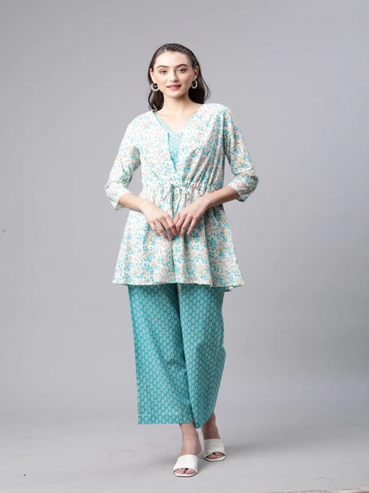 Cotton Floral Co-ord Set (Sky Blue)