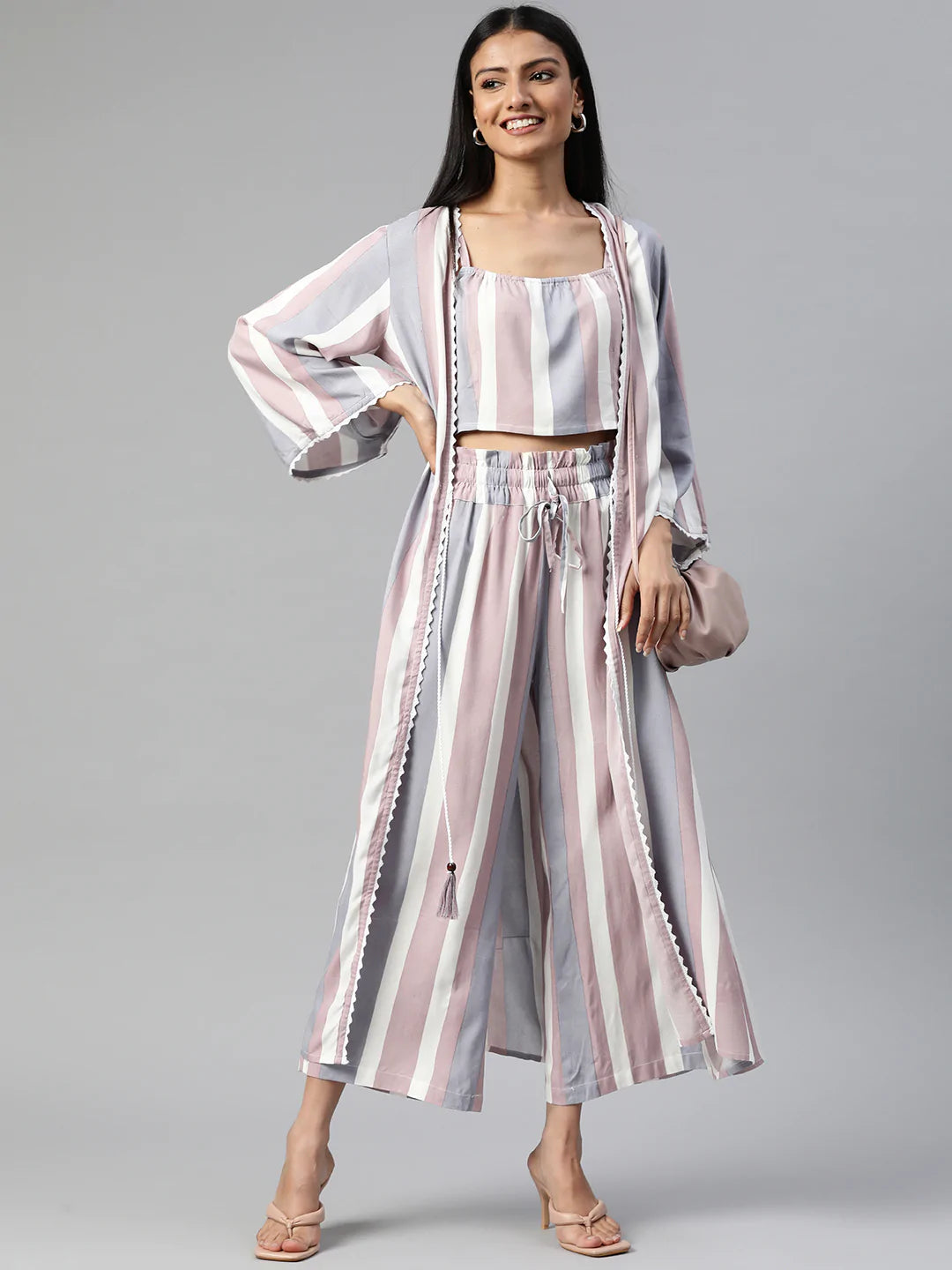 Rayon Stripe Print Co-ord Set (Multicolor)