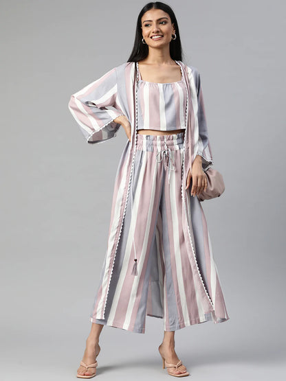 Rayon Stripe Print Co-ord Set (Multicolor)