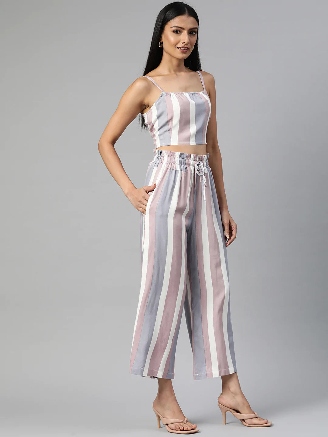Rayon Stripe Print Co-ord Set (Multicolor)