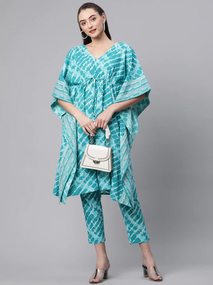 Cotton Tie Die Kaftan set (Blue)