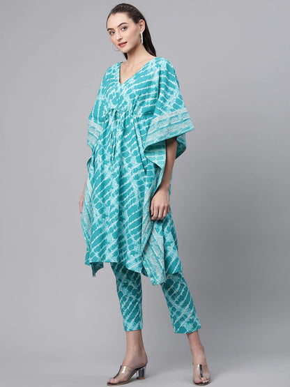 Cotton Tie Die Kaftan set (Blue)