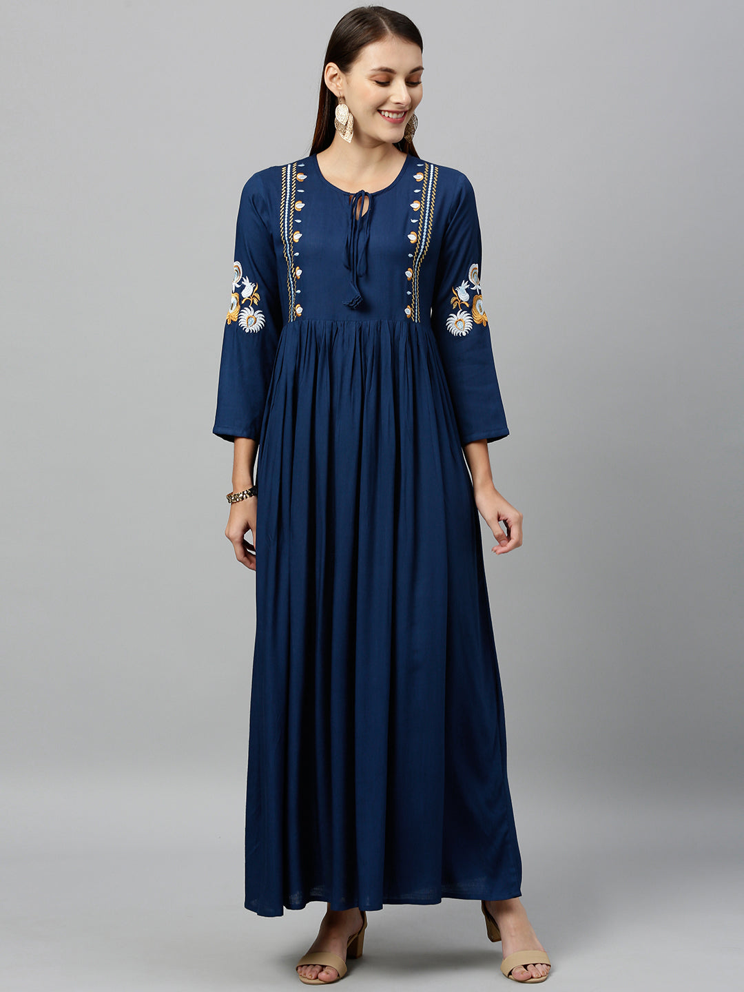 Rayon Solid Flared Maxi Dress