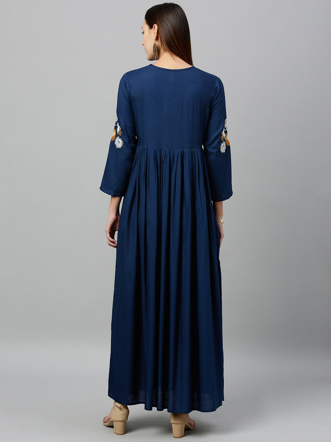 Rayon Solid Flared Maxi Dress