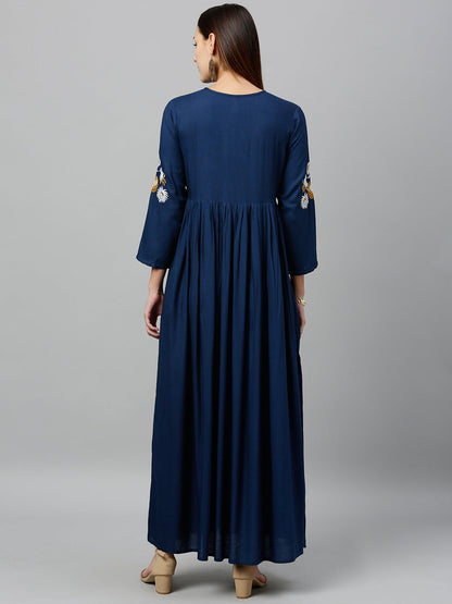 Rayon Solid Flared Maxi Dress