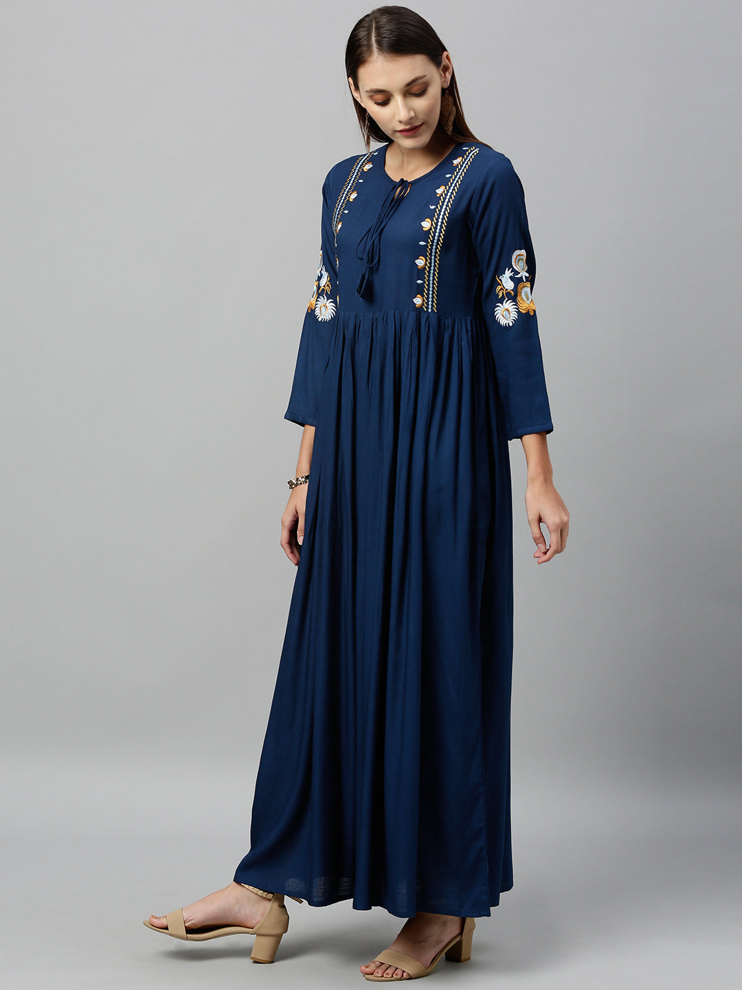 Rayon Solid Flared Maxi Dress