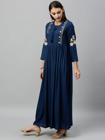 Rayon Solid Flared Maxi Dress