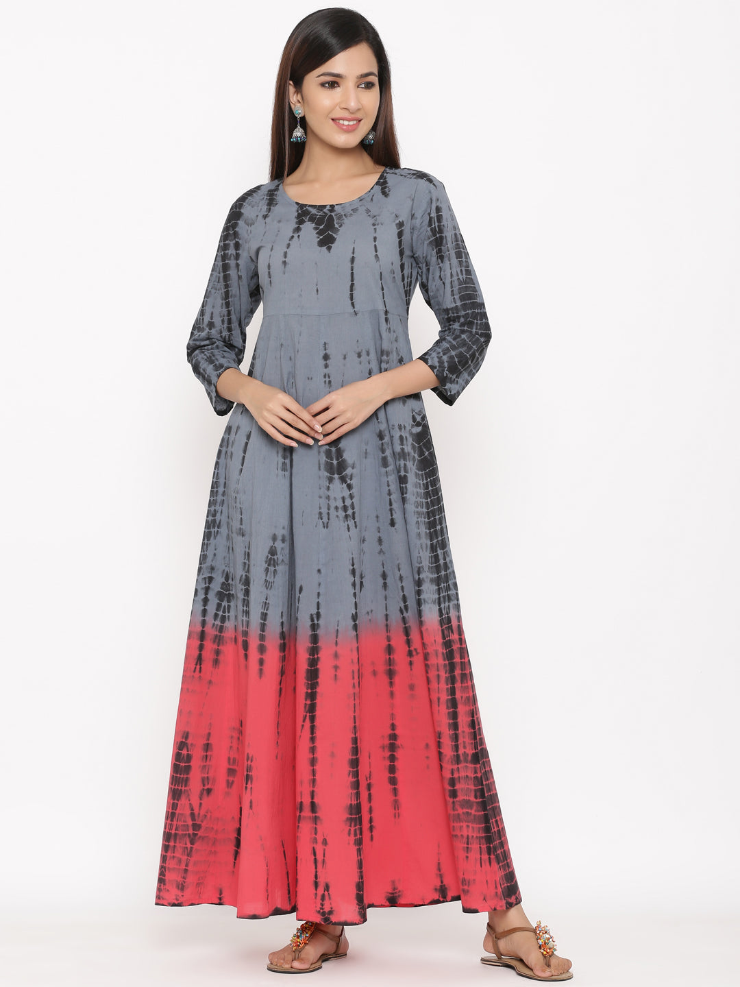 Cotton Tie Die Print Flared Maxi Dress