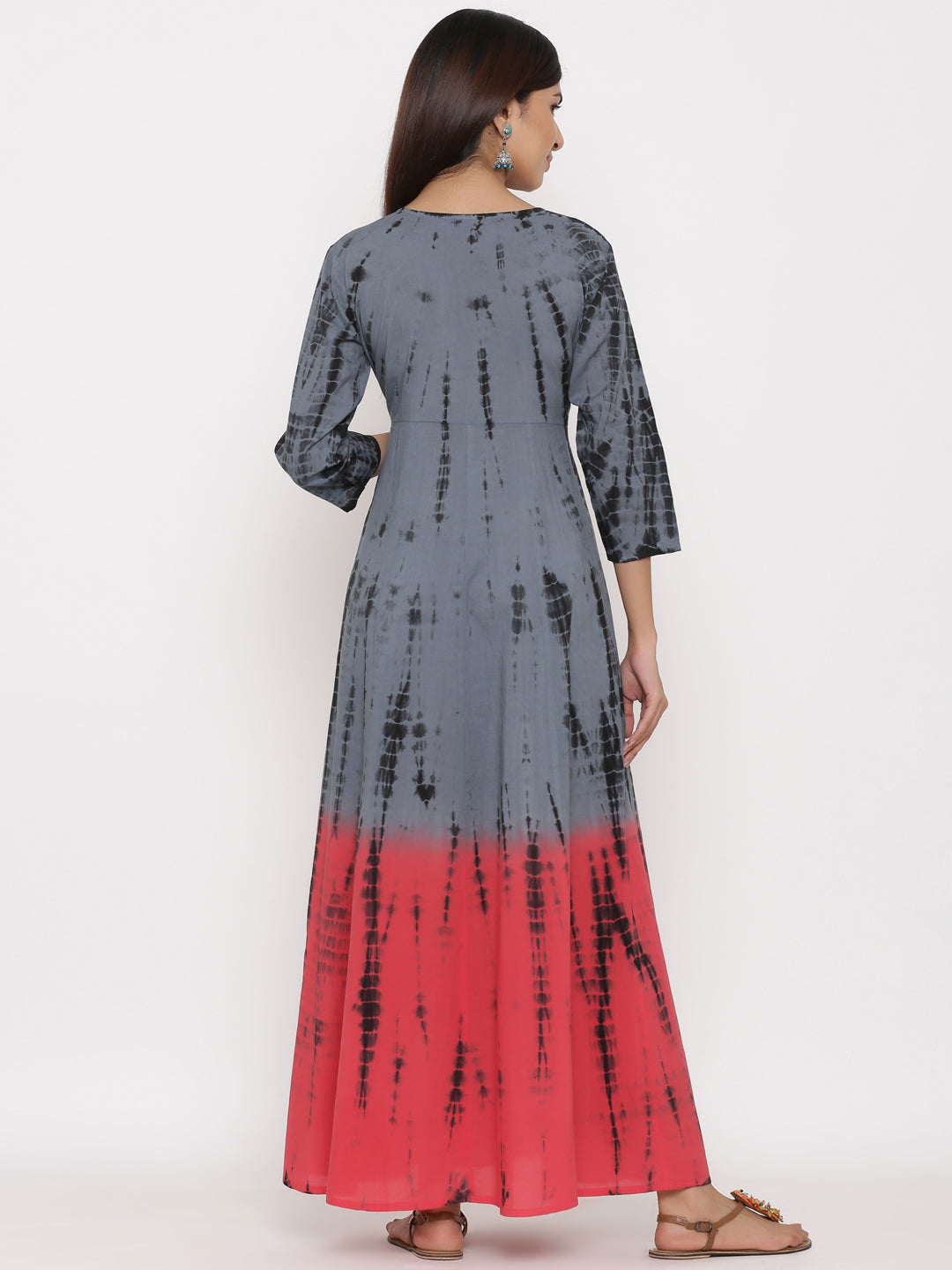 Cotton Tie Die Print Flared Maxi Dress