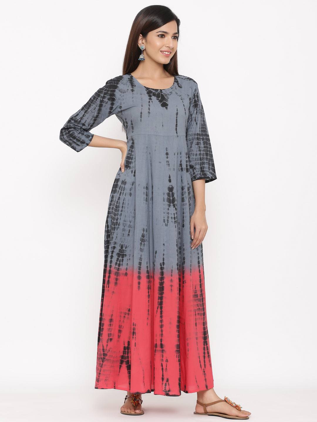 Cotton Tie Die Print Flared Maxi Dress
