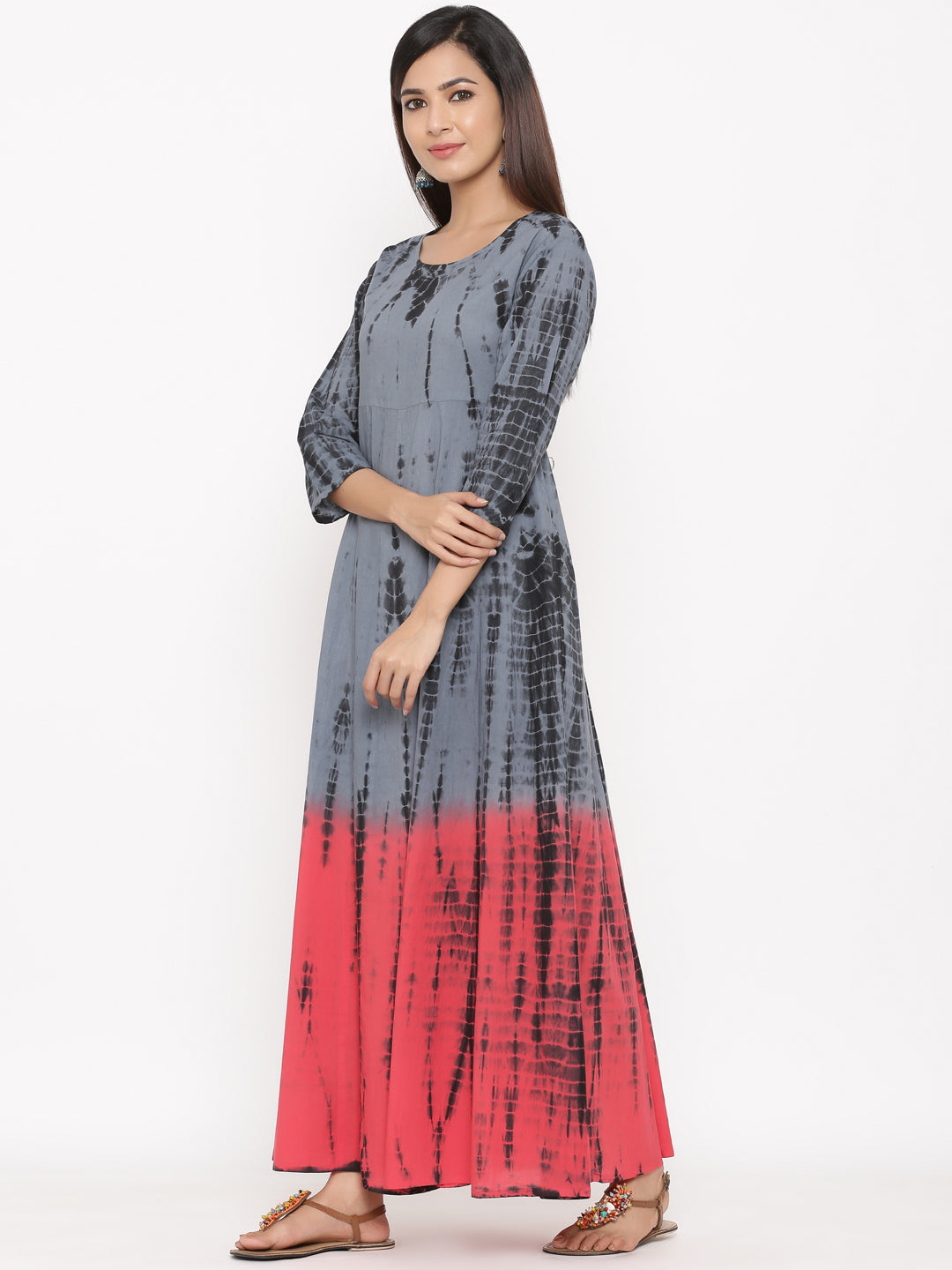 Cotton Tie Die Print Flared Maxi Dress