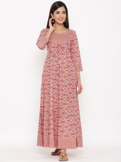 Cotton Printed Flared Maxi Dress