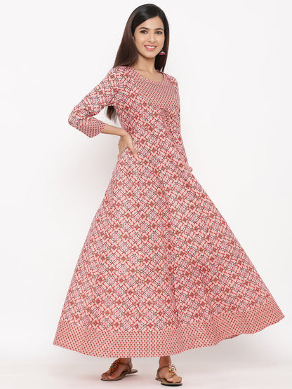 Cotton Printed Flared Maxi Dress