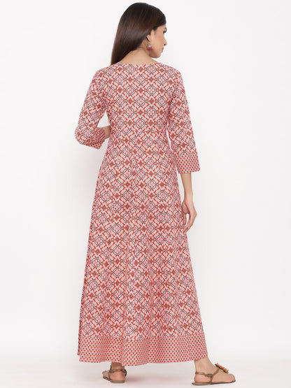 Cotton Printed Flared Maxi Dress