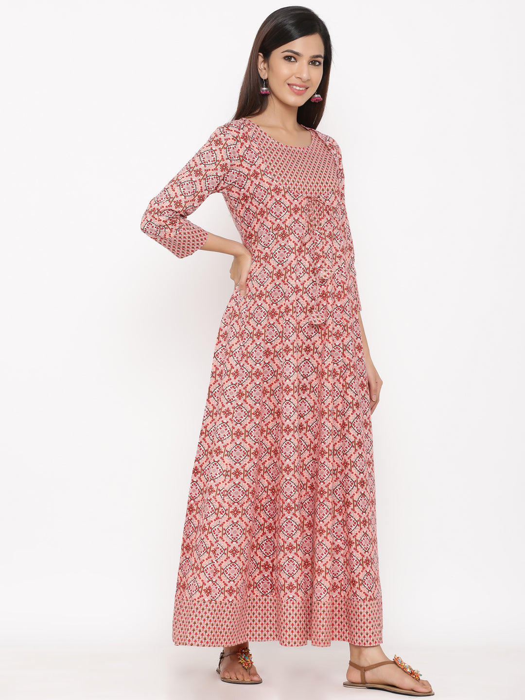 Cotton Printed Flared Maxi Dress