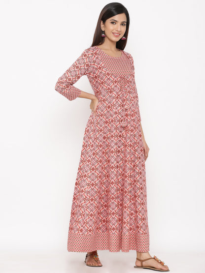 Cotton Printed Flared Maxi Dress