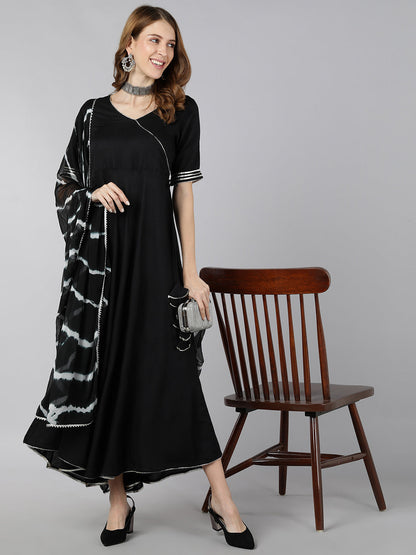 Rayon Solid Anarkali Dress (Black)