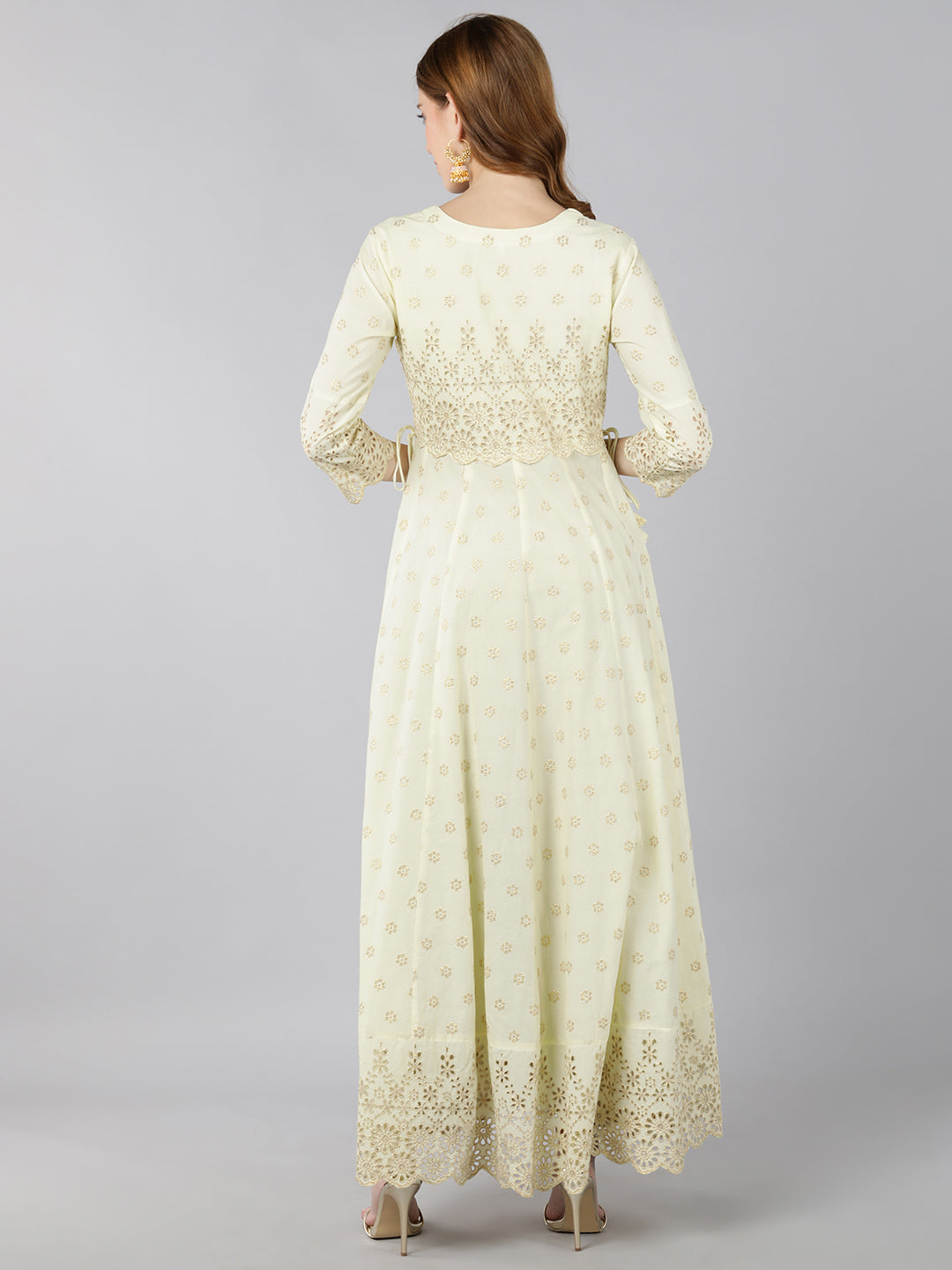 Cotton Sifli Printed Anarkali Gown (Lime Green)