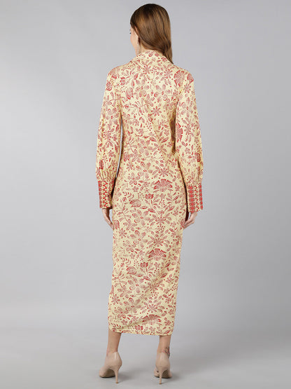 Rayon Floral tulip Dress (Cream)