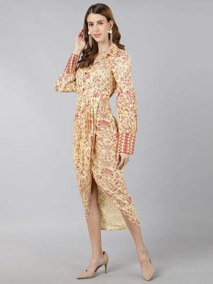 Rayon Floral tulip Dress (Cream)