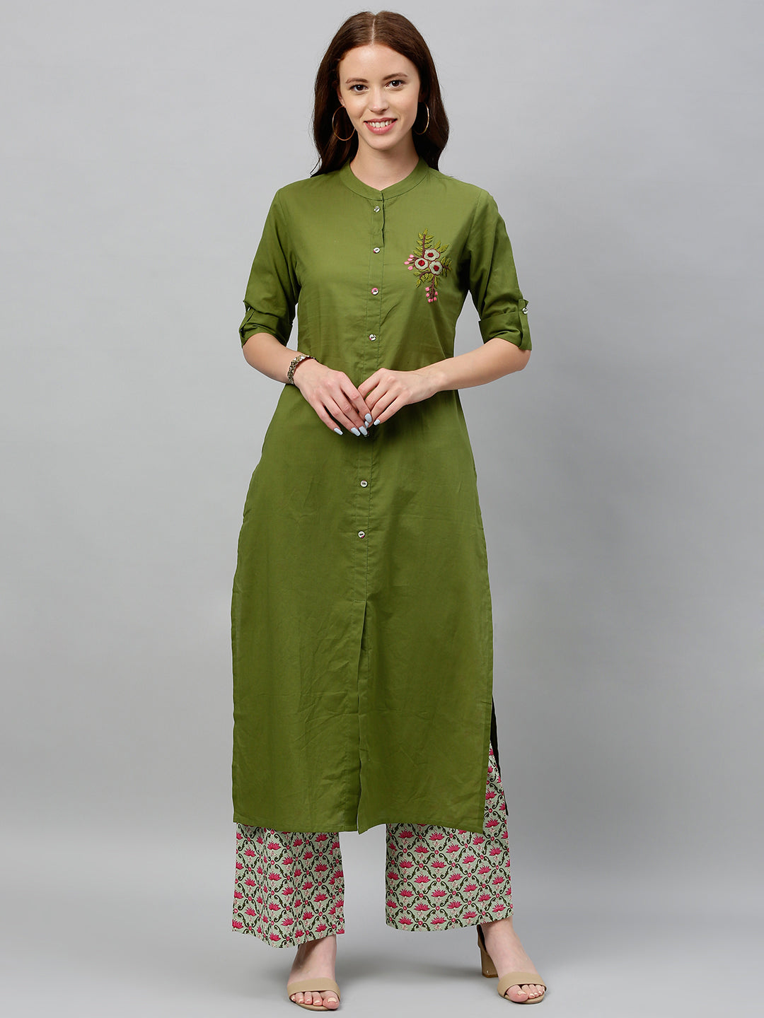 Cotton Solid Straight Kurta Palazzo Set