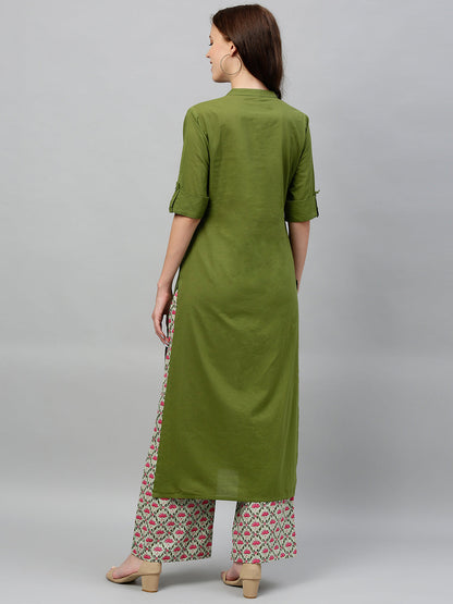 Cotton Solid Straight Kurta Palazzo Set