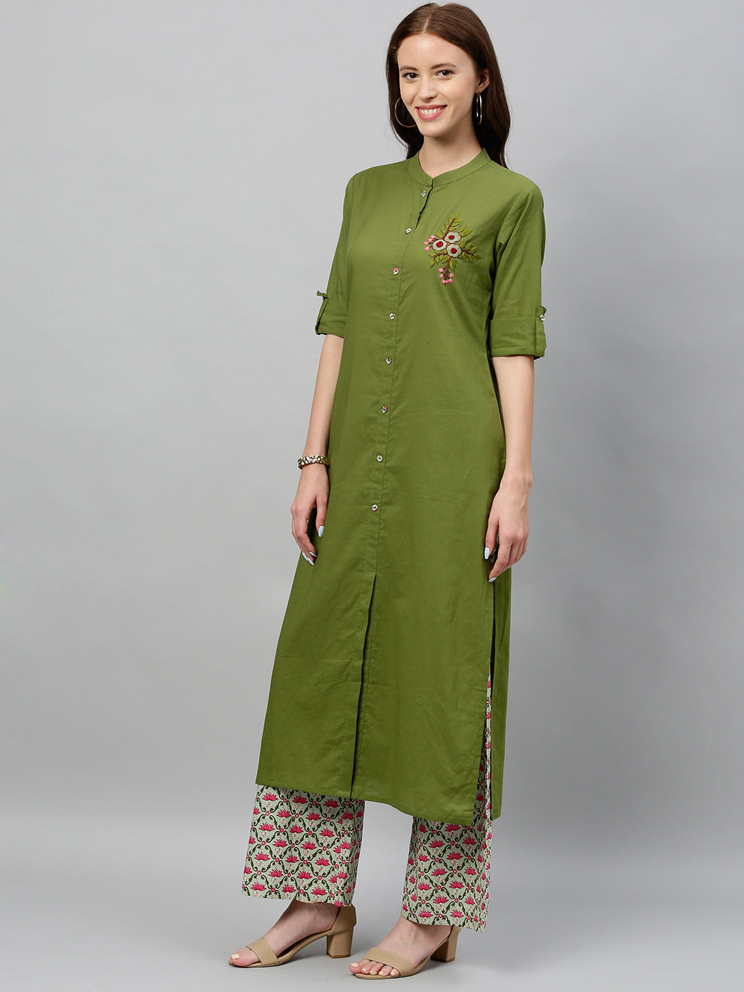Cotton Solid Straight Kurta Palazzo Set