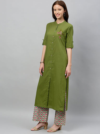 Cotton Solid Straight Kurta Palazzo Set