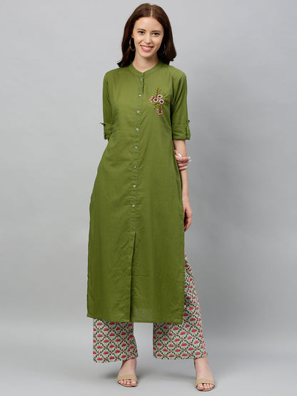 Cotton Solid Straight Kurta Palazzo Set