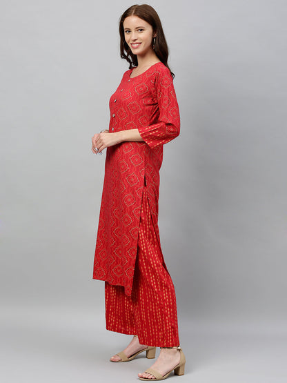 Rayon Printed Straight Kurta Palazzo Set