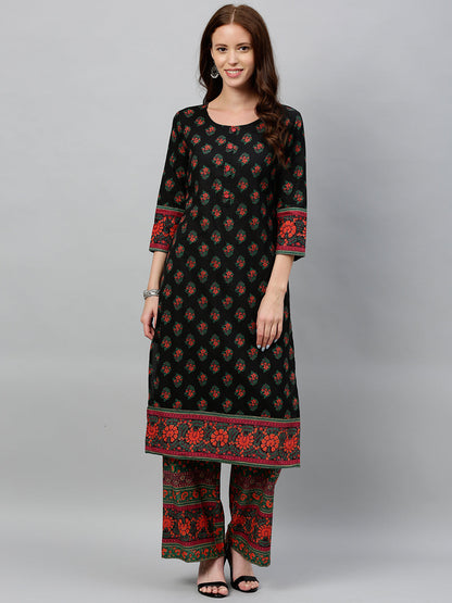 Cotton Buta Print Straight Kurta Palazzo Set