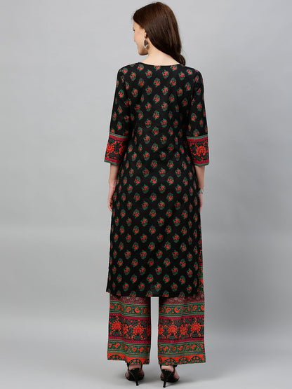 Cotton Buta Print Straight Kurta Palazzo Set