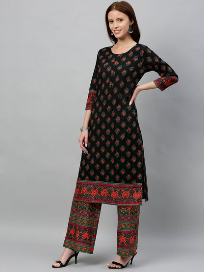 Cotton Buta Print Straight Kurta Palazzo Set