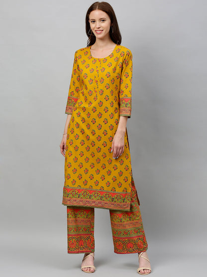 Cotton Buta Print Straight Kurta Palazzo Set