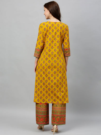 Cotton Buta Print Straight Kurta Palazzo Set