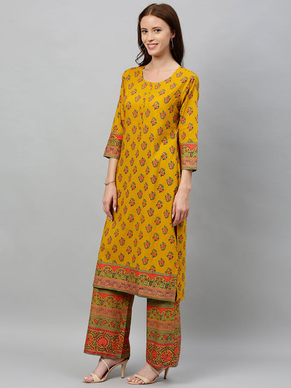 Cotton Buta Print Straight Kurta Palazzo Set