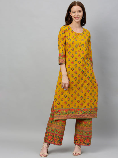 Cotton Buta Print Straight Kurta Palazzo Set