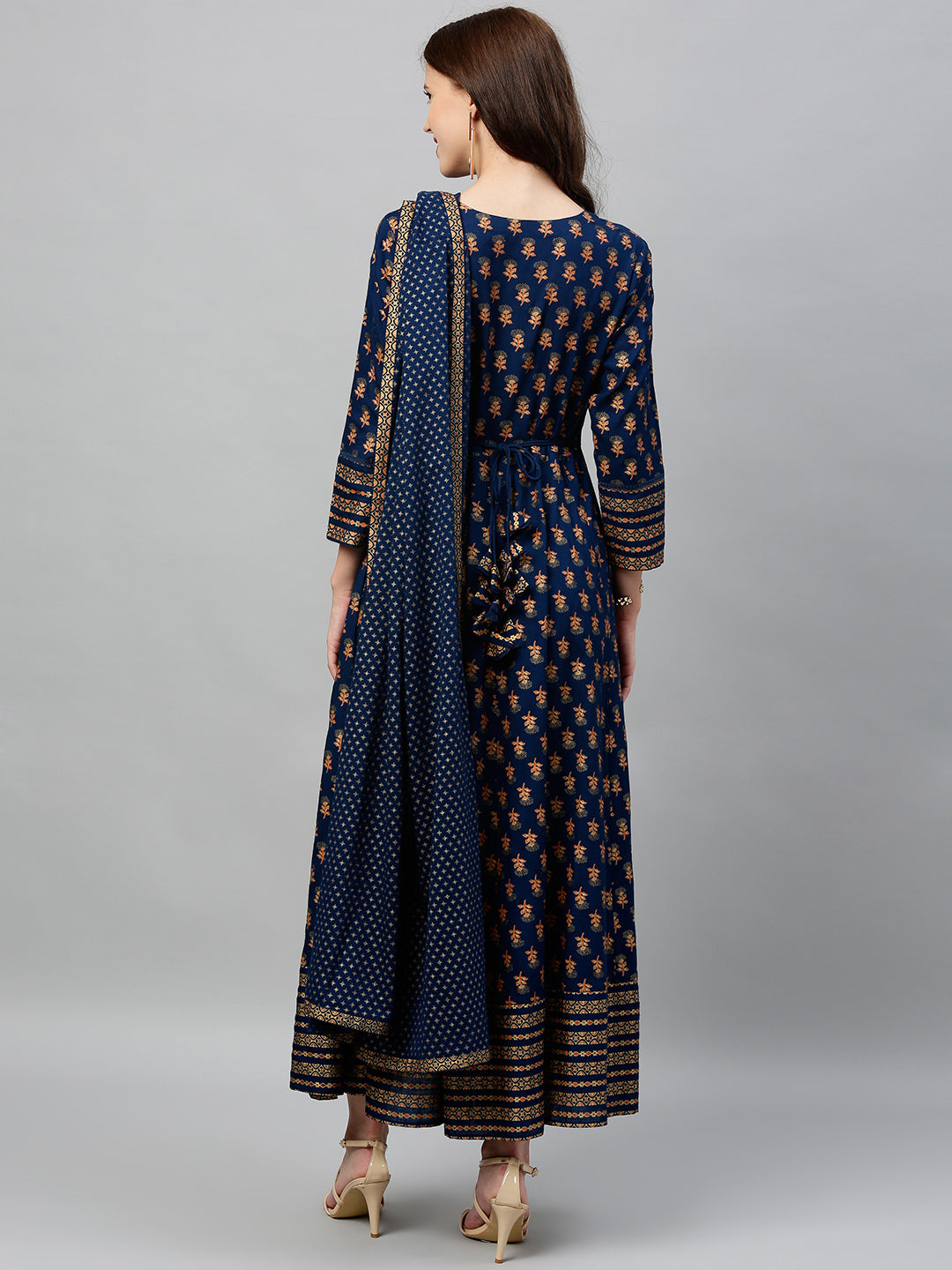 Rayon Printed Anarkali Kurta With Dupatta
