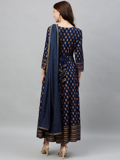 Rayon Printed Anarkali Kurta With Dupatta