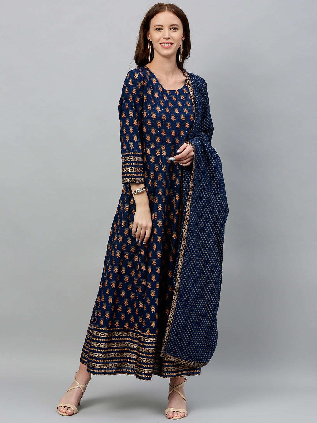 Rayon Printed Anarkali Kurta With Dupatta