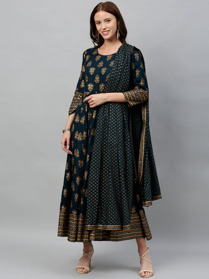 Rayon Printed Anarkali Kurta With Dupatta