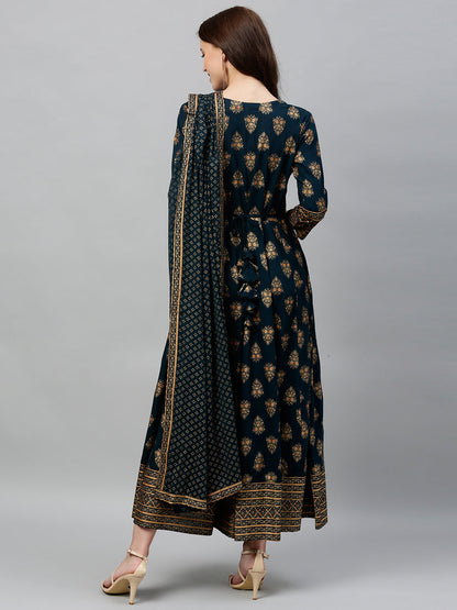 Rayon Printed Anarkali Kurta With Dupatta